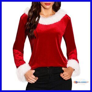 Velvet V-Neck Sweater with Fur Trim, Loose Fit Pullover